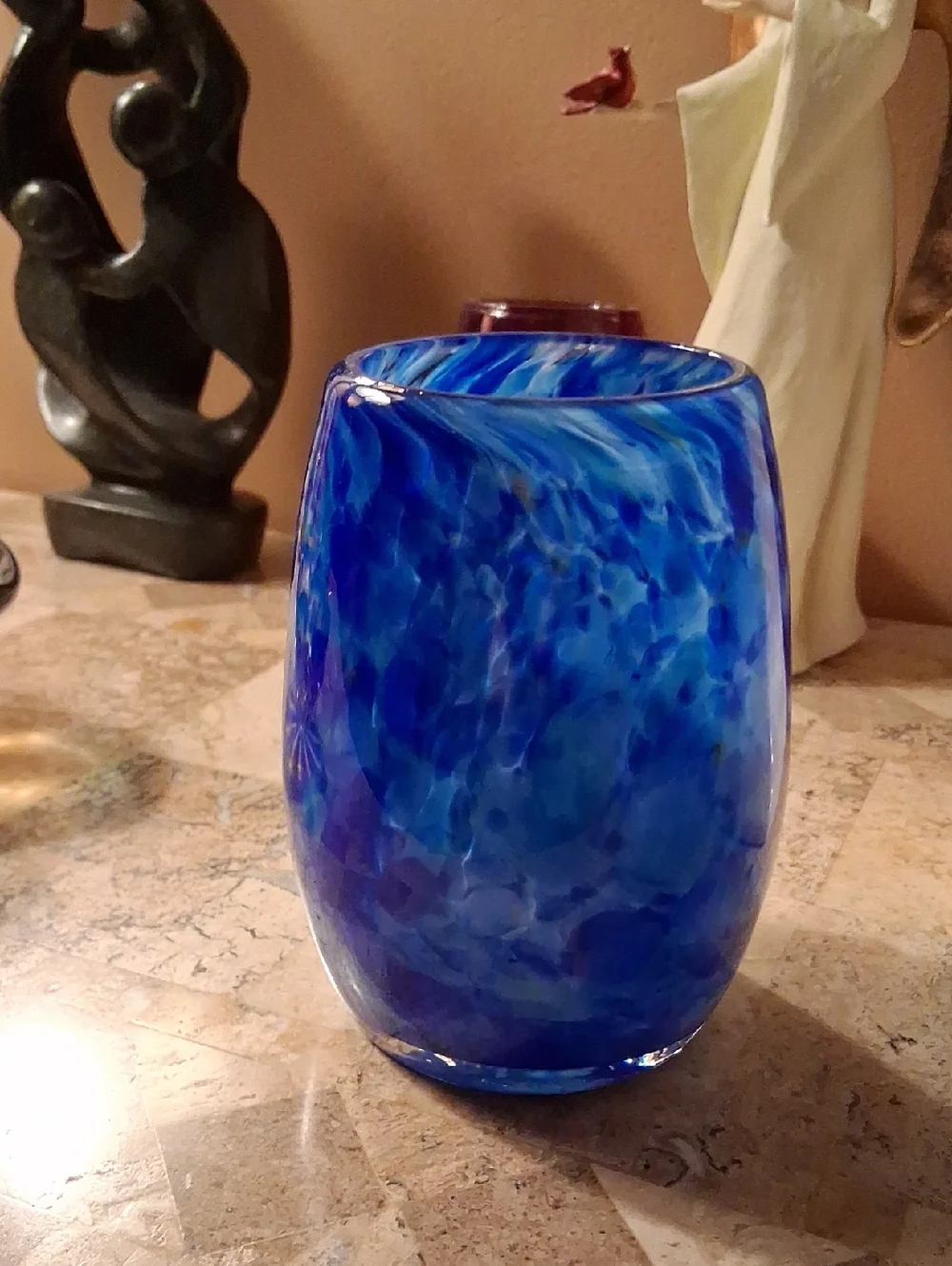 Votive Candle Holder. Art Glass In Lapis Blue  